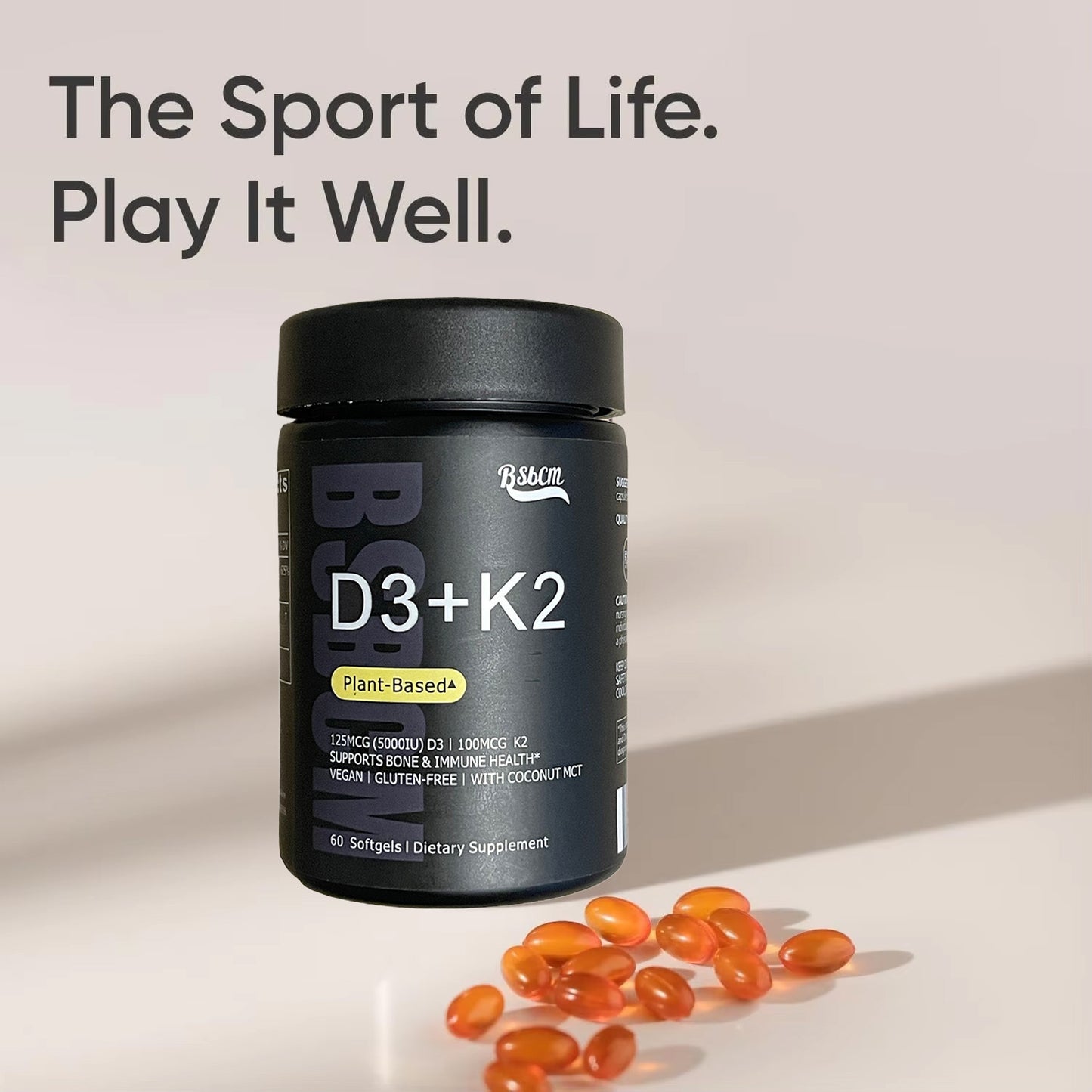 Vegan Vitamin D3 + K2 – 5000 IU
Bone, heart & immune support with plant-based D3, K2 MK-7 & coconut oil.