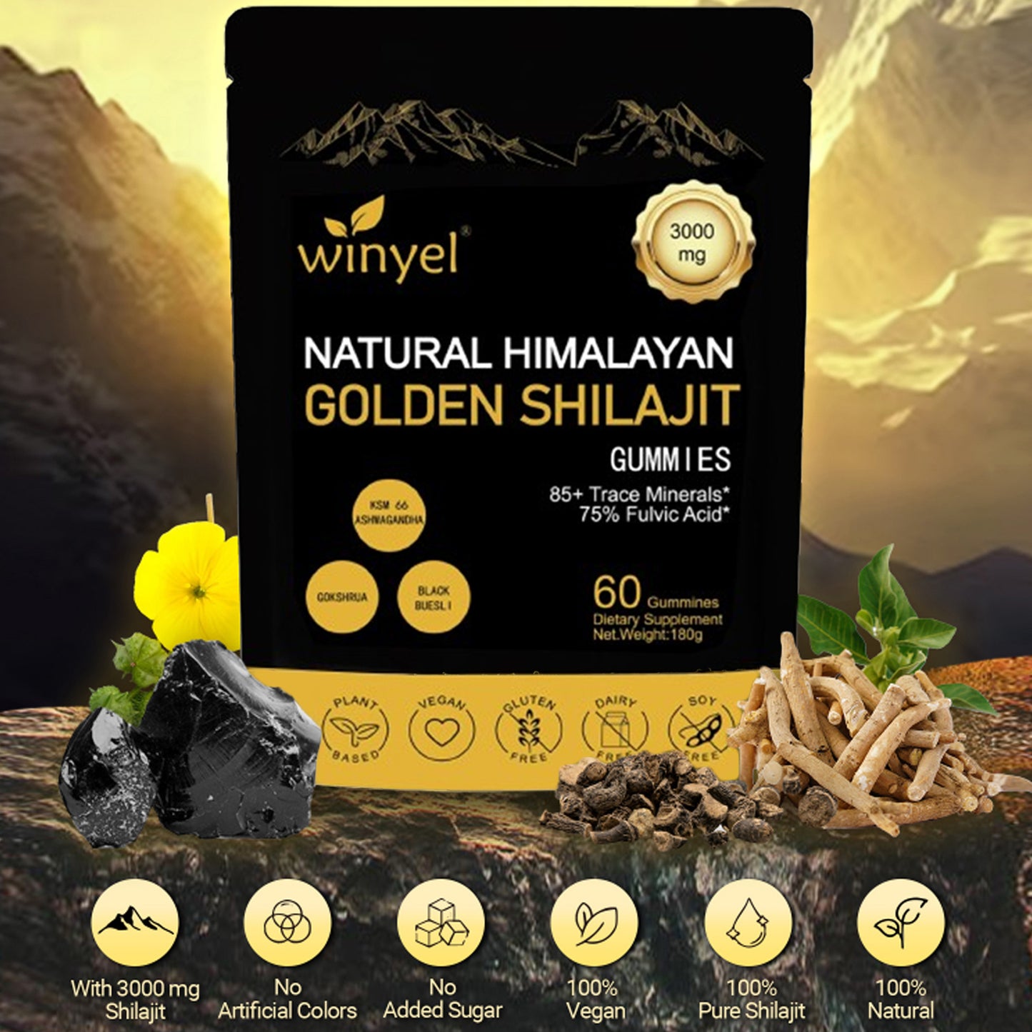 Shilajit Gummies – Energy, Hormone & Mineral Support
Vegan gummies with 85+ trace minerals, ashwagandha & gokshura.