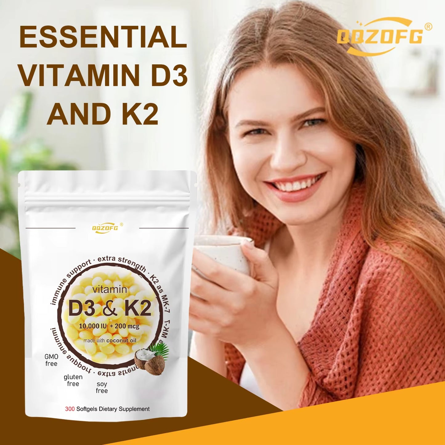 Vitamin D3 + K2 Softgels
Daily immune & bone support with 200mcg MK-7.