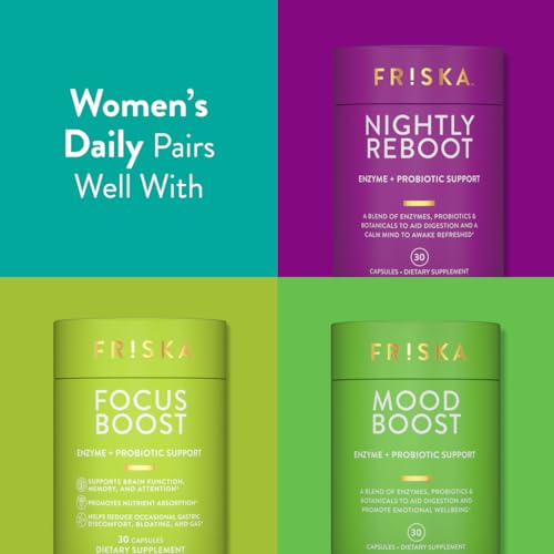 FRISKA Women’s Daily Digestive Enzyme and Probiotics Supplement, Advanced Natural Support for Female Digestive Health, Fights Bloating, Eases Digestion, Supports Nutrient Absorption, 90 Capsules