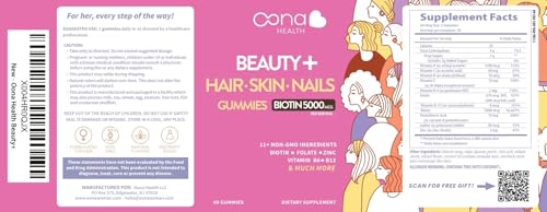 Beauty+ Biotin Gummies – Hair, Skin, Nail Support – 5,000 mcg – 60 Ct