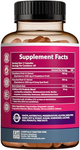 (2 Pack) Hormone Balance + Probiotics for Women (3450mg) Natural Relief for Menopause, Hot Flashes, PMS, Bloating | 4:1 Chasteberry, Dong Quai, Black Cohosh | Non GMO|240 V Capsules