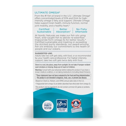 Nordic Naturals Ultimate Omega, Lemon Flavor - 180 Soft Gels - 1280 mg Omega-3 - High-Potency Fish Oil with EPA & DHA - Promotes Brain & Heart Health - Non-GMO - 90 Servings