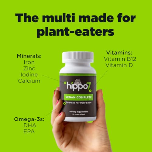 Hippo7 Vegan Multivitamin – B12, D, DHA, Iron, Zinc, 60 Softgels