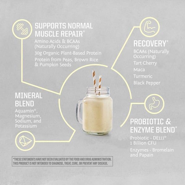 Sunwarrior Organic Vanilla Vegan Protein – BCAAs, Sugar-Free, 20 Servings