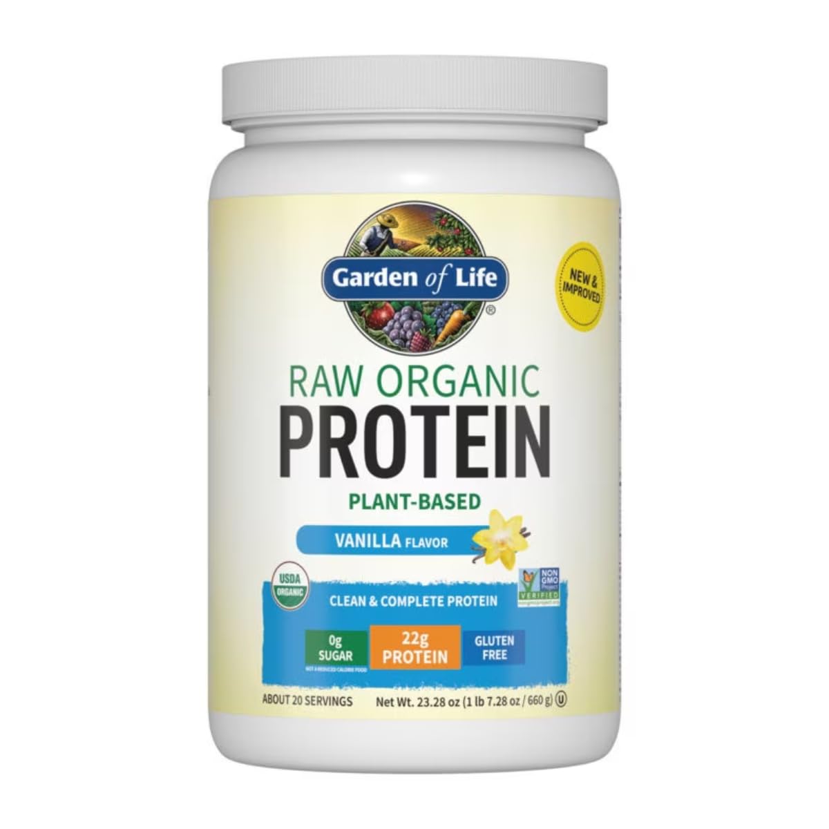 Garden of Life Vegan Protein – Vanilla, 22g, Probiotics, 1.5 lb