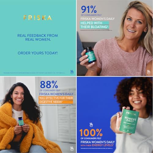 FRISKA Women’s Daily Digestive Enzyme and Probiotics Supplement, Advanced Natural Support for Female Digestive Health, Fights Bloating, Eases Digestion, Supports Nutrient Absorption, 90 Capsules