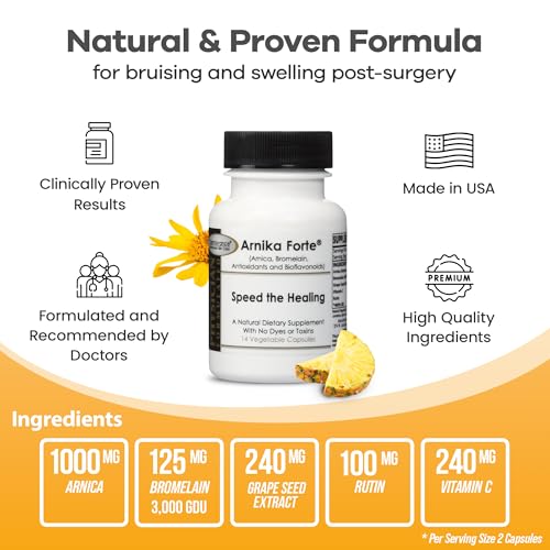 DermAvance Arnika Forte - Natural Dietary Supplement with Arnica, Bromelain, Antioxidants, and Bioflavonoids - 14 Vegetable Capsules for Bruises and Swelling Reducer - Post Surgery Supplements