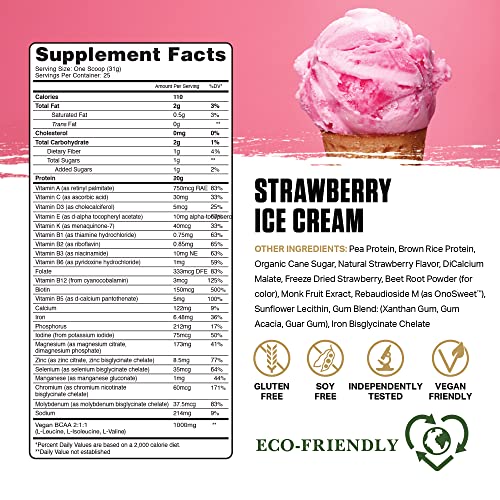 Ambrosia Planta - Premium Organic Plant-Based Protein | Vegan & Keto Friendly | Gourmet Flavors | No Bloating or Stomach Upset | Gluten & Soy Free | No Added Sugar | 25 Servings | Strawberry Ice Cream