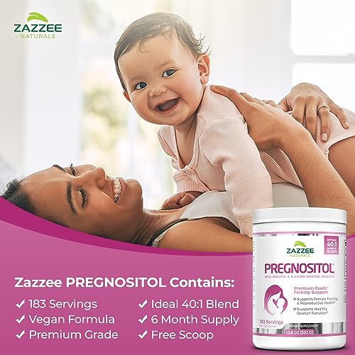 Zazzee PREGNOSITOL Powder, 6 Month Supply, Myo-Inositol and D-Chiro-Inositol 40:1 Fertility Blend, Free Scoop for Exact Dosage, Premium Balanced Formula, 183 Servings, Vegan, All-Natural and Non-GMO