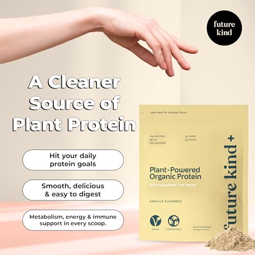 Future Kind Vegan Protein Powder, Vanilla, Pea Plant Protein for Lean Muscle with Iron & Fiber, Whey-Free, Sugar-Free, Soy-Free, Non-Dairy (34 Servings)