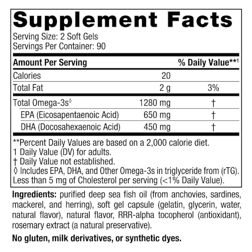 Nordic Naturals Ultimate Omega, Lemon Flavor - 180 Soft Gels - 1280 mg Omega-3 - High-Potency Fish Oil with EPA & DHA - Promotes Brain & Heart Health - Non-GMO - 90 Servings
