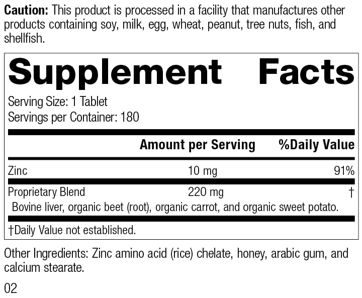 Standard Process Inc. Zinc Chelate - Whole Food Digestion and Digestive Health, and Skin Health with Beet Root and Zinc - 180 Tablets