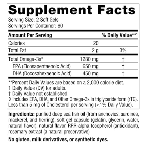 Nordic Naturals Ultimate Omega, Lemon Flavor - 120 Soft Gels - 1280 mg Omega-3 - High-Potency Fish Oil Supplement with EPA & DHA - Promotes Brain & Heart Health - Non-GMO - 60 Servings
