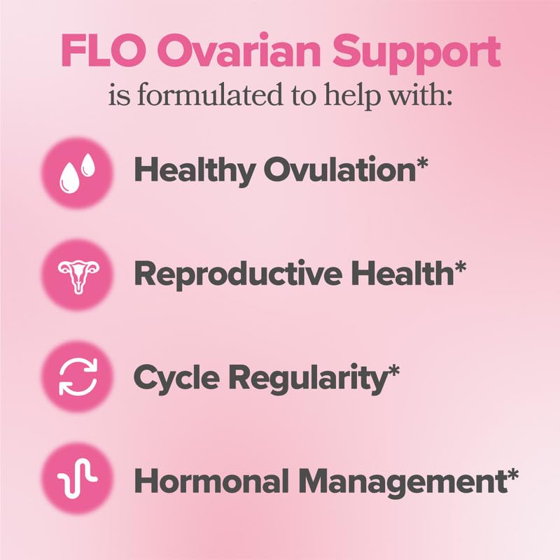O Positiv FLO Ovarian Health Support - Hormone Balance for Women, Inositol Supplement with DIM, Myo-Inositol & D-Chiro Inositol, Folic Acid - Supports Healthy Ovulation, Cycle Regularity - 30 Servings