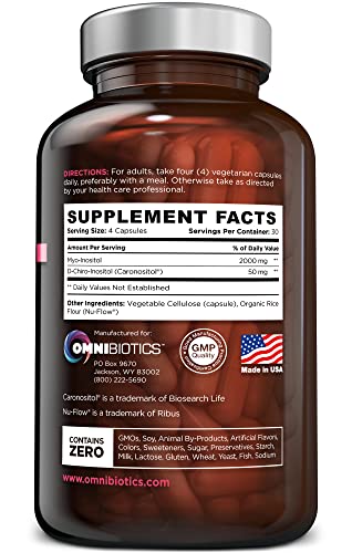 Myo-Inositol & D-Chiro Inositol Supplement with 40:1 Ratio for Hormone Balance for Women - Women Supplement to Support Reproductive Health & Ovarian Function. Non-GMO - 120 Vegan Capsules
