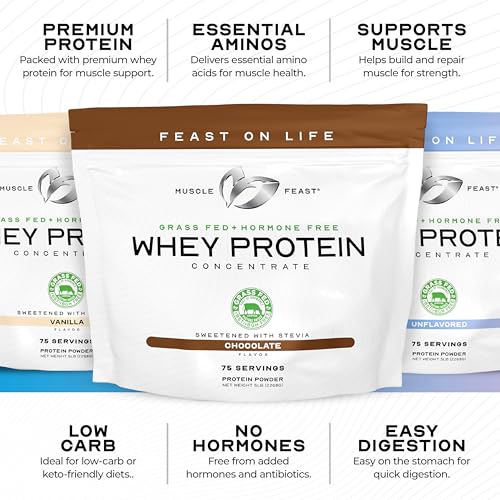 Muscle Feast Grass-Fed Whey Protein Concentrate Powder, All Natural Hormone Free Pasture Raised, Unflavored, 5lb