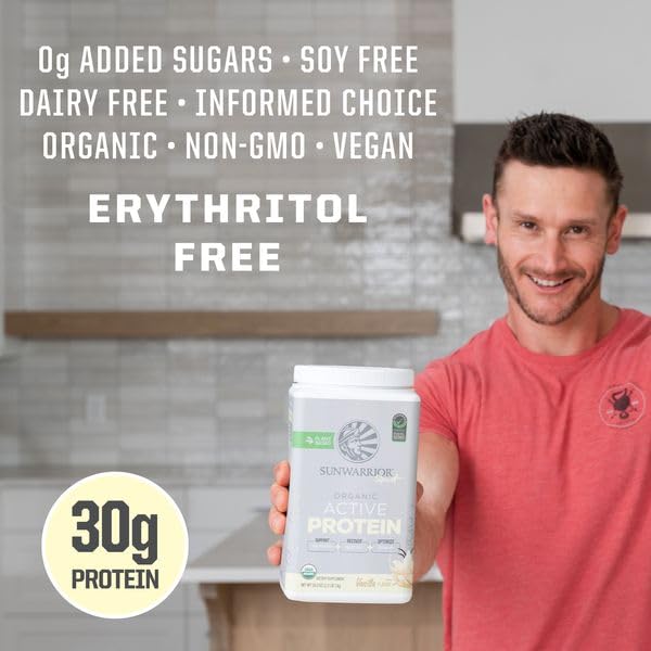 Sunwarrior Organic Vanilla Vegan Protein – BCAAs, Sugar-Free, 20 Servings