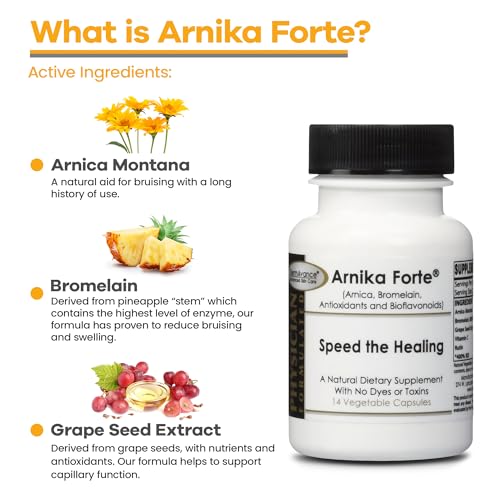 DermAvance Arnika Forte - Natural Dietary Supplement with Arnica, Bromelain, Antioxidants, and Bioflavonoids - 14 Vegetable Capsules for Bruises and Swelling Reducer - Post Surgery Supplements