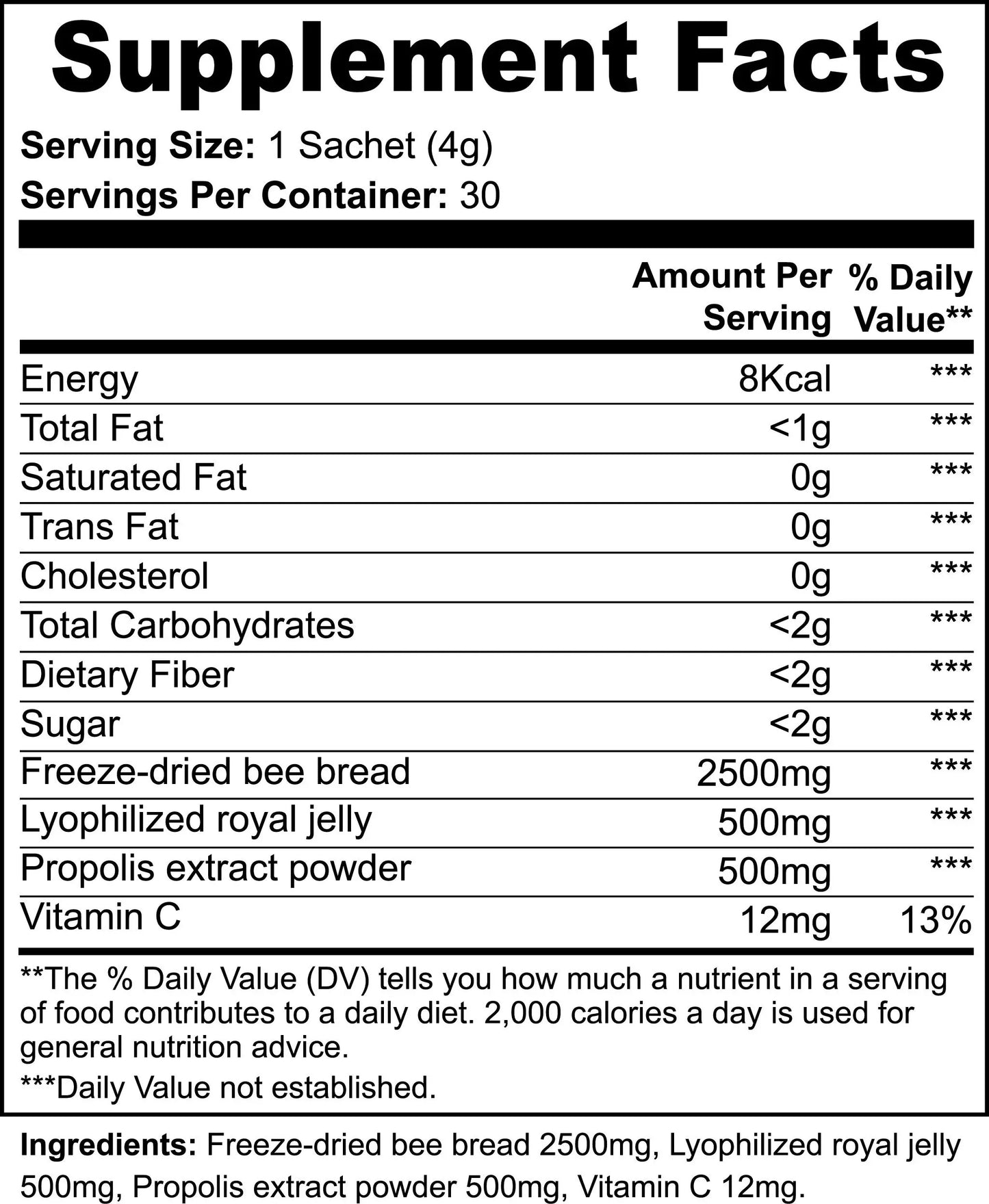 Bee Pearl Powder – Energy, Immunity & Skin Support
Royal Jelly • Propolis • Bee Bread • Vitamin C – 30 Sachets