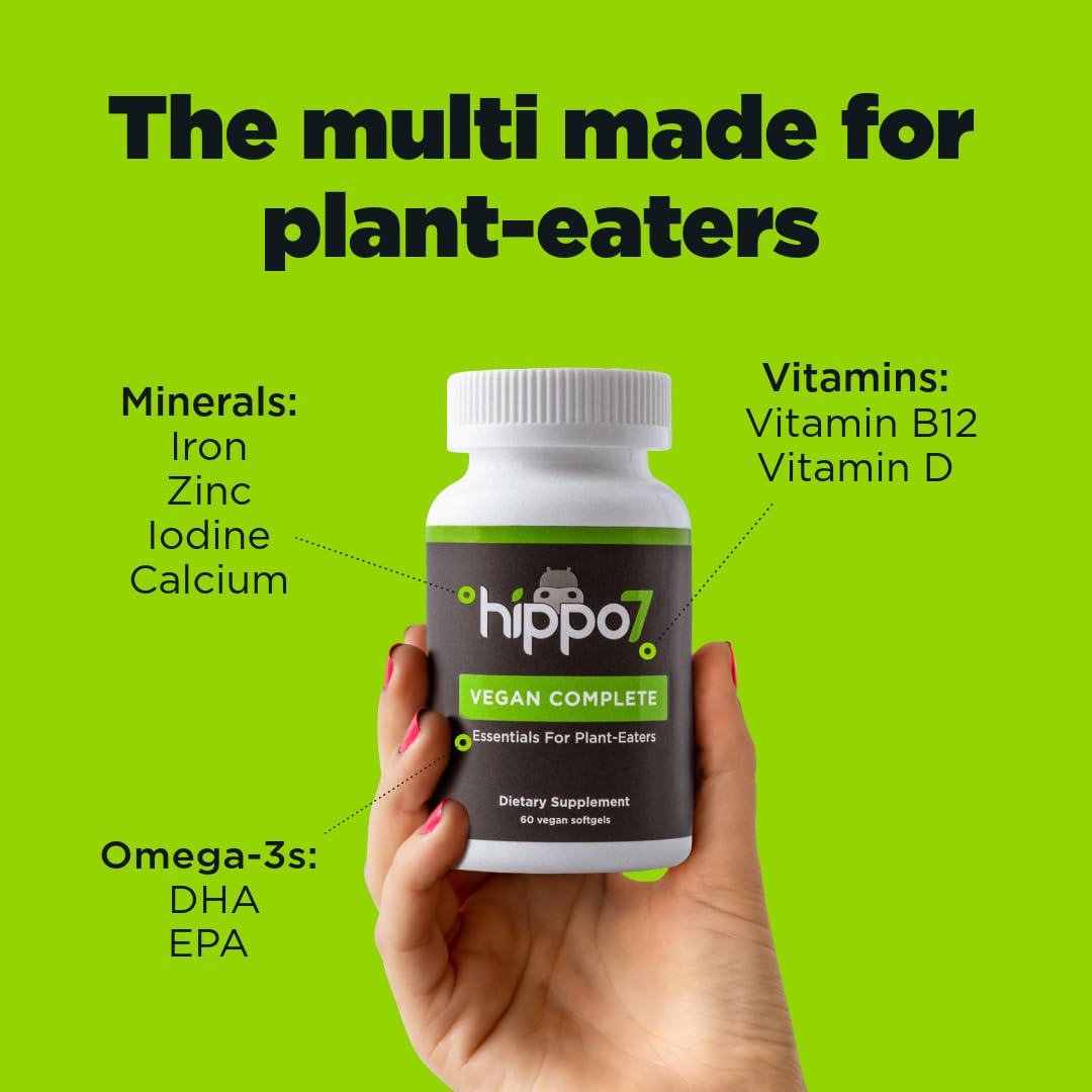 Hippo7 Vegan Multivitamin – B12, D3, Omega-3, Iron, Zinc & More