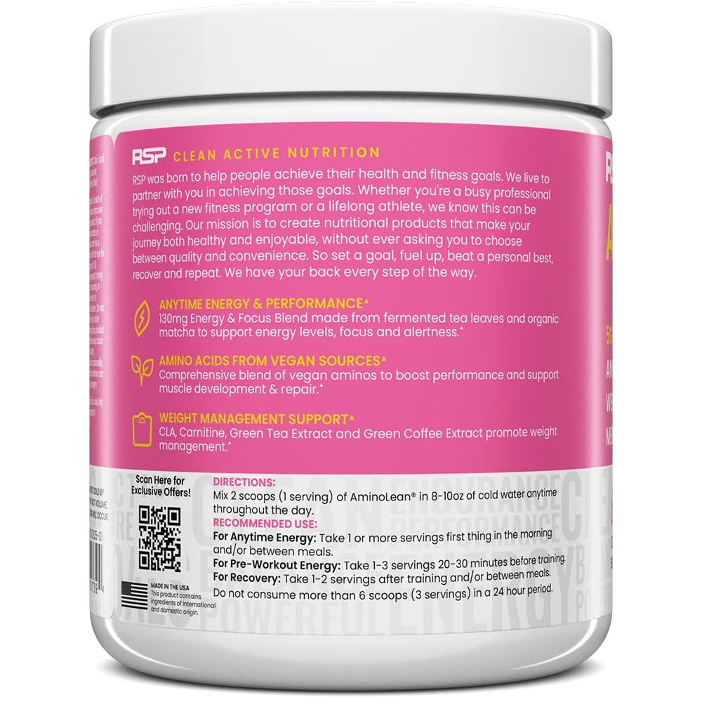 AminoLean Pre Workout – Energy & Weight Support, Pink Lemonade, 30 Ct