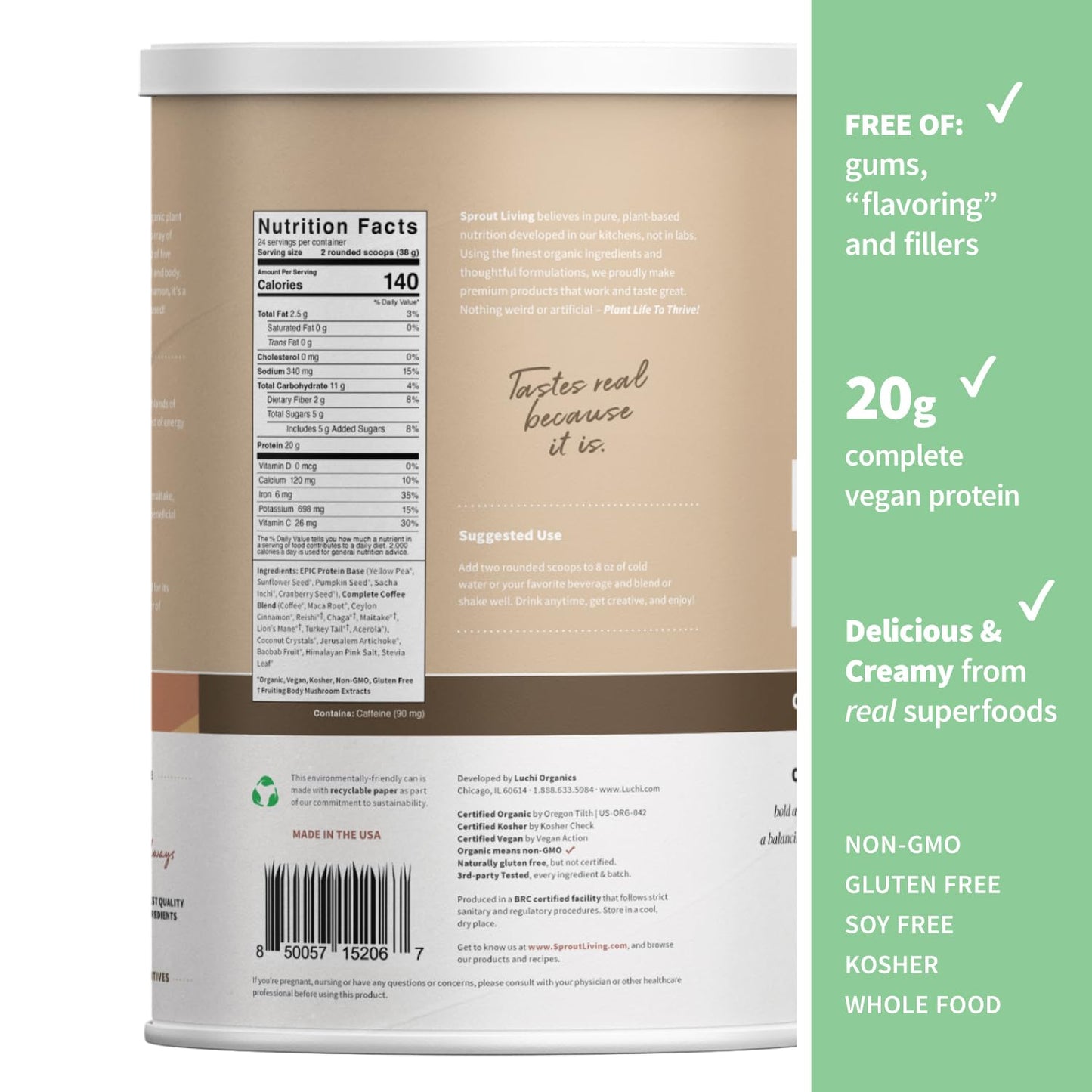 Sprout Living Coffee Protein Powder – Organic, Vegan, Adaptogens – 2 lb
20g Plant Protein | Real Coffee + Adaptogens | Organic | Vegan | 2 lb Bag