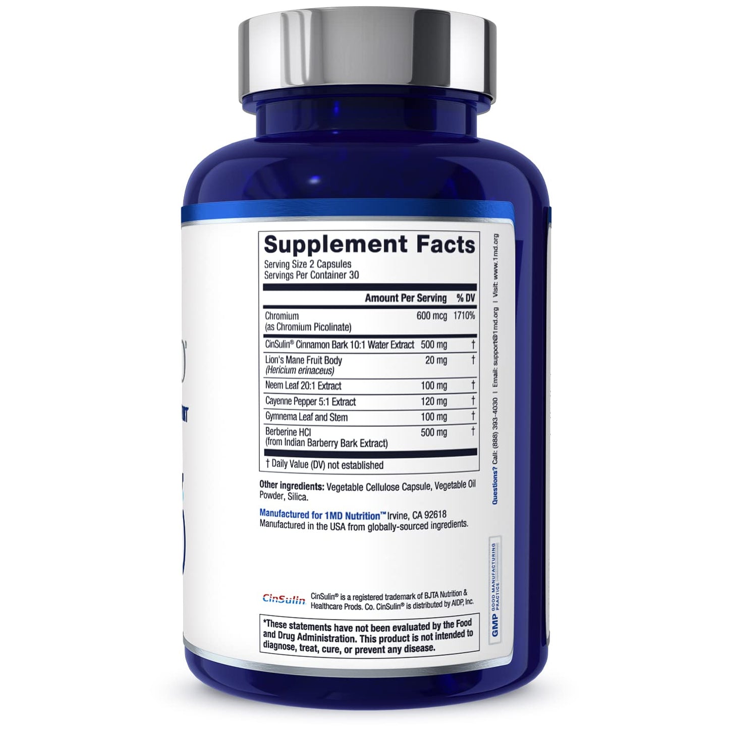 1MD Cinnamon & Berberine – Blood Sugar & Metabolic Support – 60 Ct