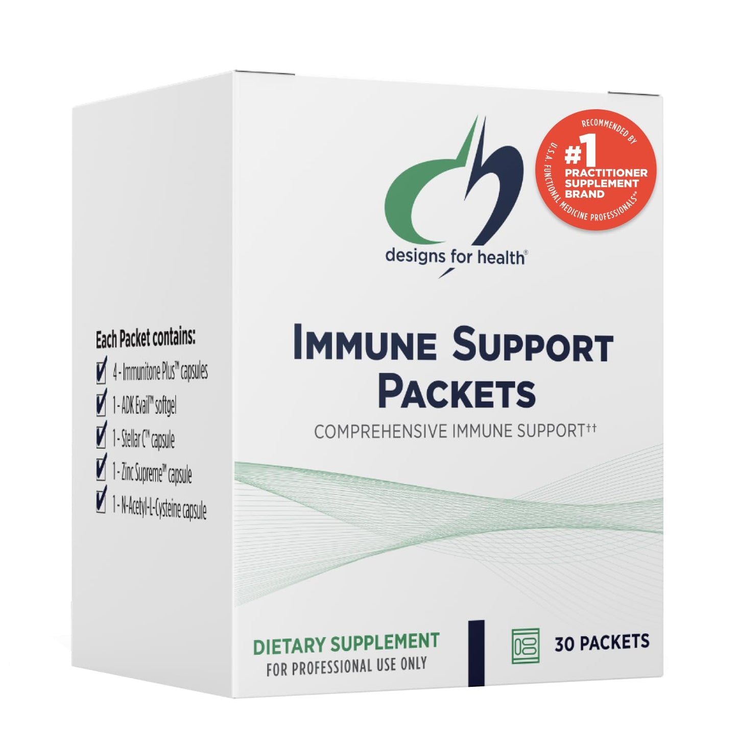 Designs for Health Immune Support Packets - One Month Supply Vitamin Packs with Immunitone Plus Mushroom Complex + Herbs, NAC, Vitamin D + K, Zinc + Vitamin C (30 Packets)