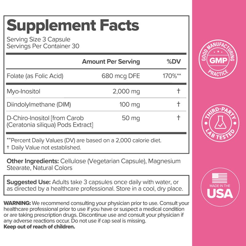 O Positiv FLO Ovarian Health Support - Hormone Balance for Women, Inositol Supplement with DIM, Myo-Inositol & D-Chiro Inositol, Folic Acid - Supports Healthy Ovulation, Cycle Regularity - 30 Servings