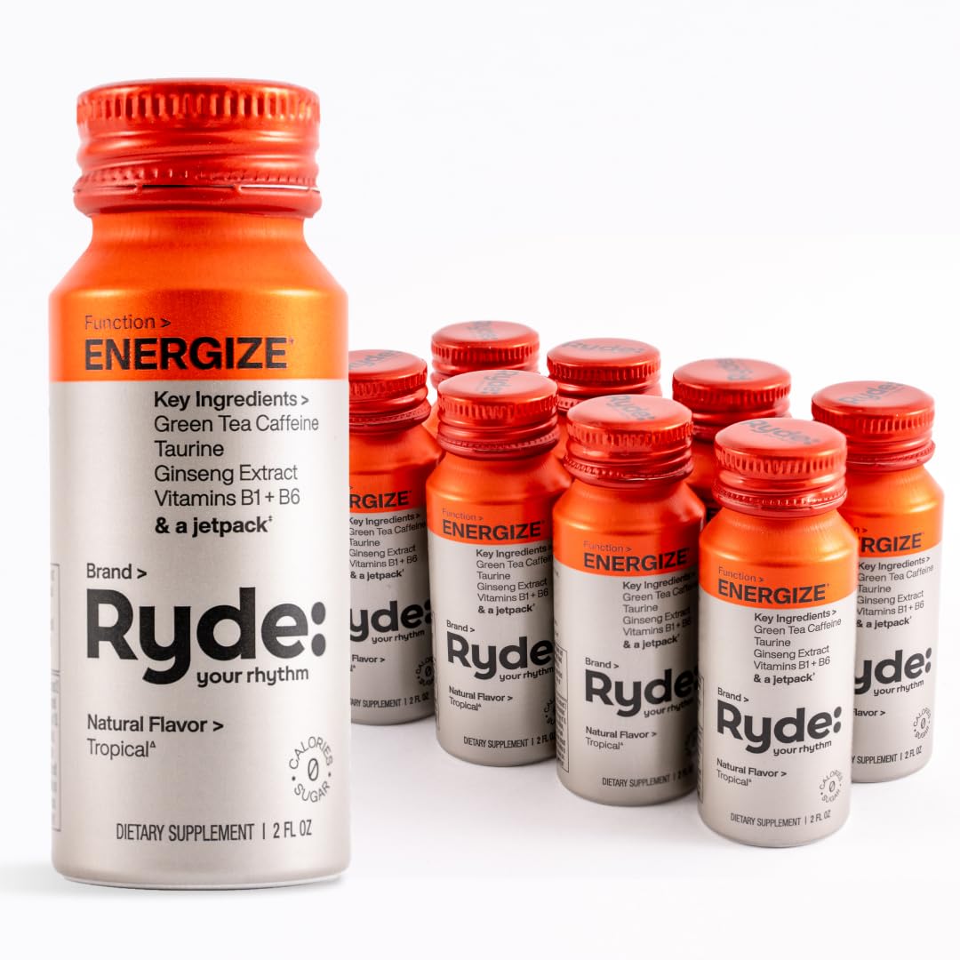 Ryde Energize Shot – Tropical, Green Tea, Sugar-Free – 8 Pack
Tropical Flavor | Green Tea Caffeine | Sugar-Free | Clean Energy | 8 Shots