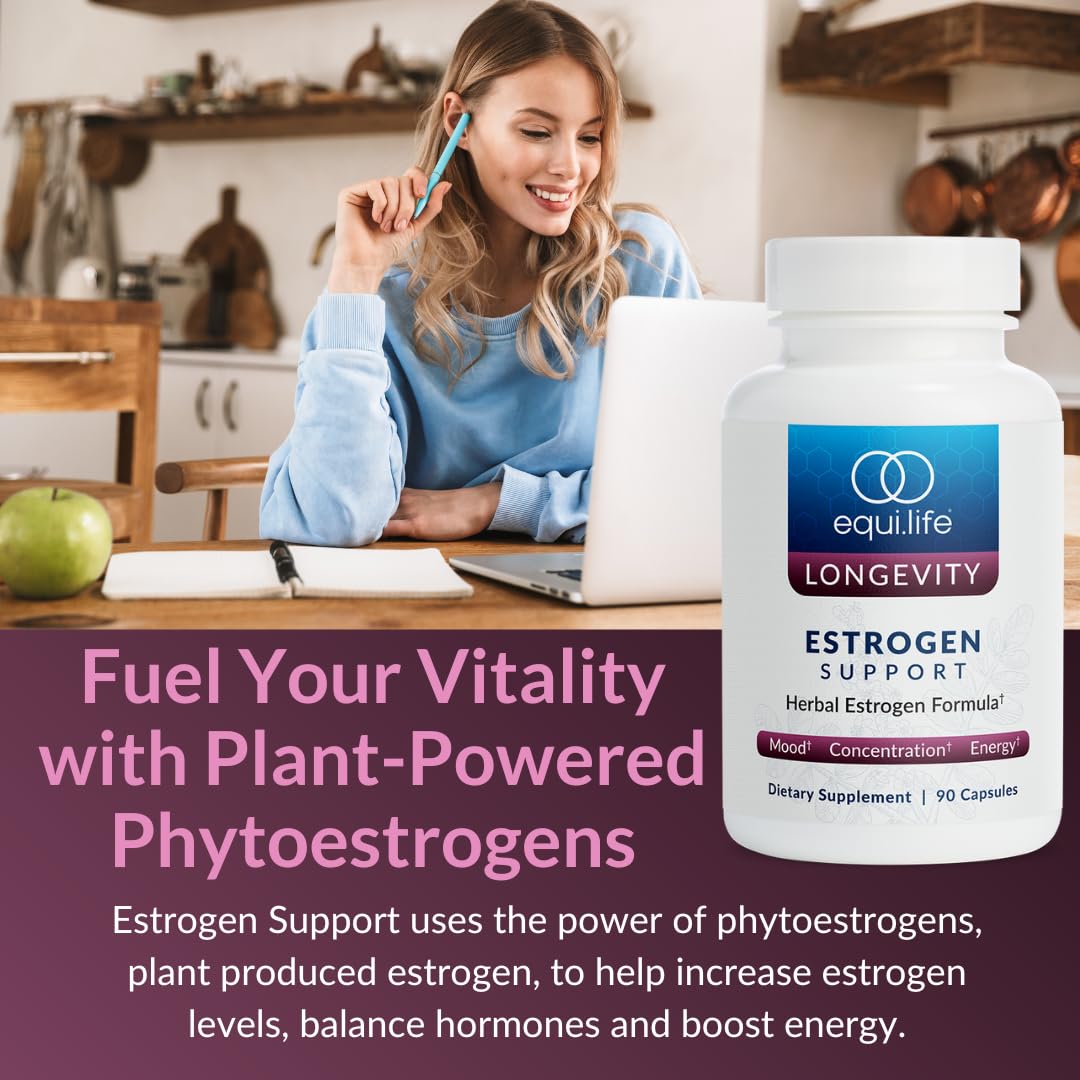 Equilife Estrogen Support Supplement for Women – Herbal Hormone Balance, 90 Capsules