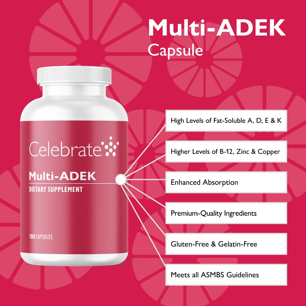 Celebrate ADEK Bariatric Multivitamin, Iron-Free, DS Support, 180 Ct