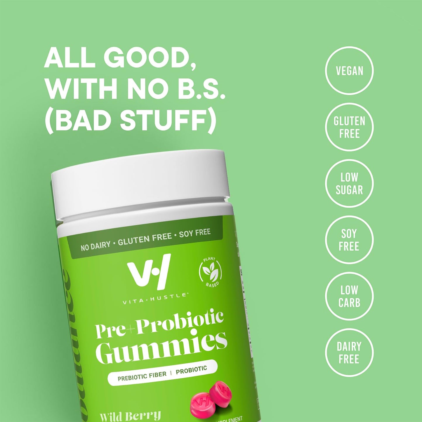 VitaHustle Pre + Probiotic Gummies – Vegan Gut & Bloating Support