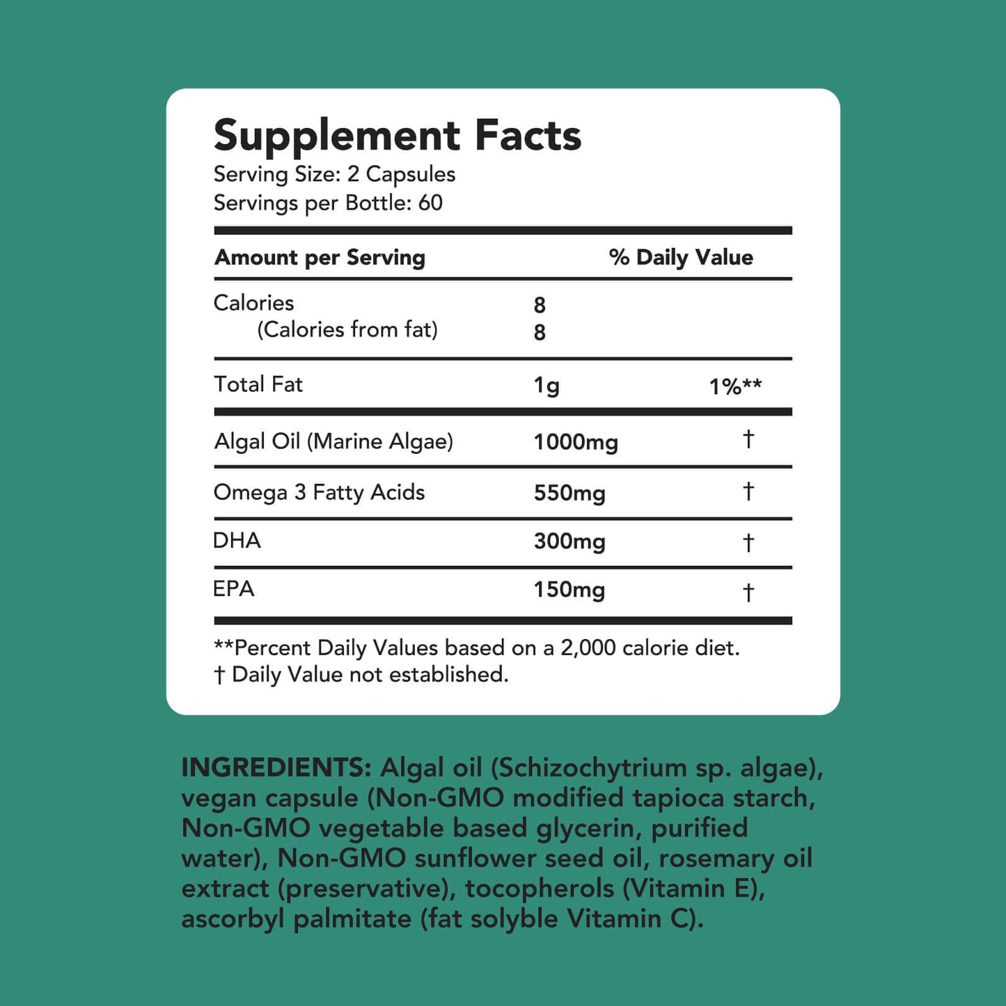 AMANDEAN Vegan Omega-3 – Algae DHA & EPA, Heart & Brain Health, 120 Ct
