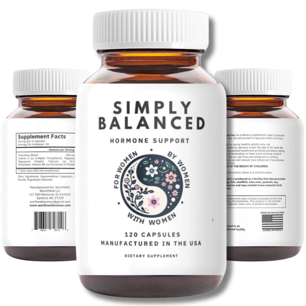 Simply Balanced - Hormone Balance for Women - Restore Hormone Harmony - PMDD Supplements for Women - Perimenopause - Menopause - PMS - PCOS Supplements - Estrogen Supplement - 120 ct