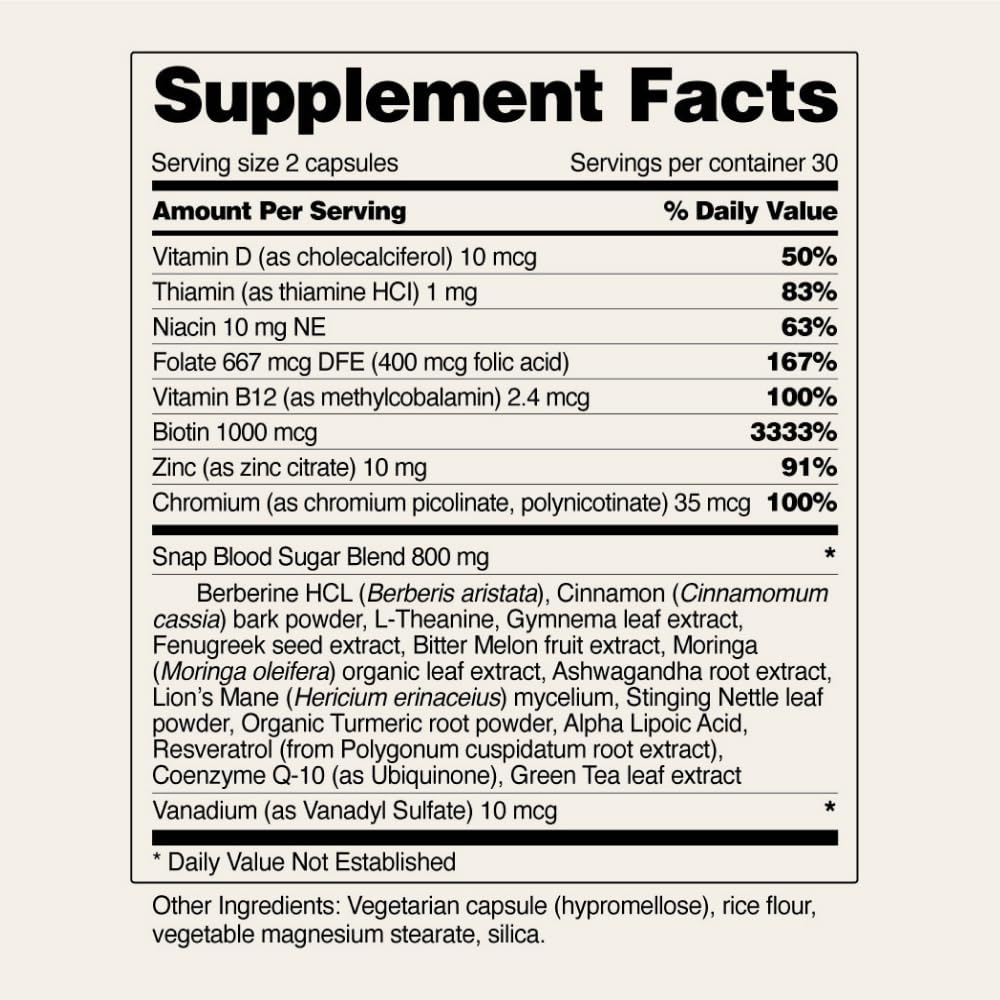 Snap Supplements Blood Sugar Blend – Glucose Support – 60 Capsules