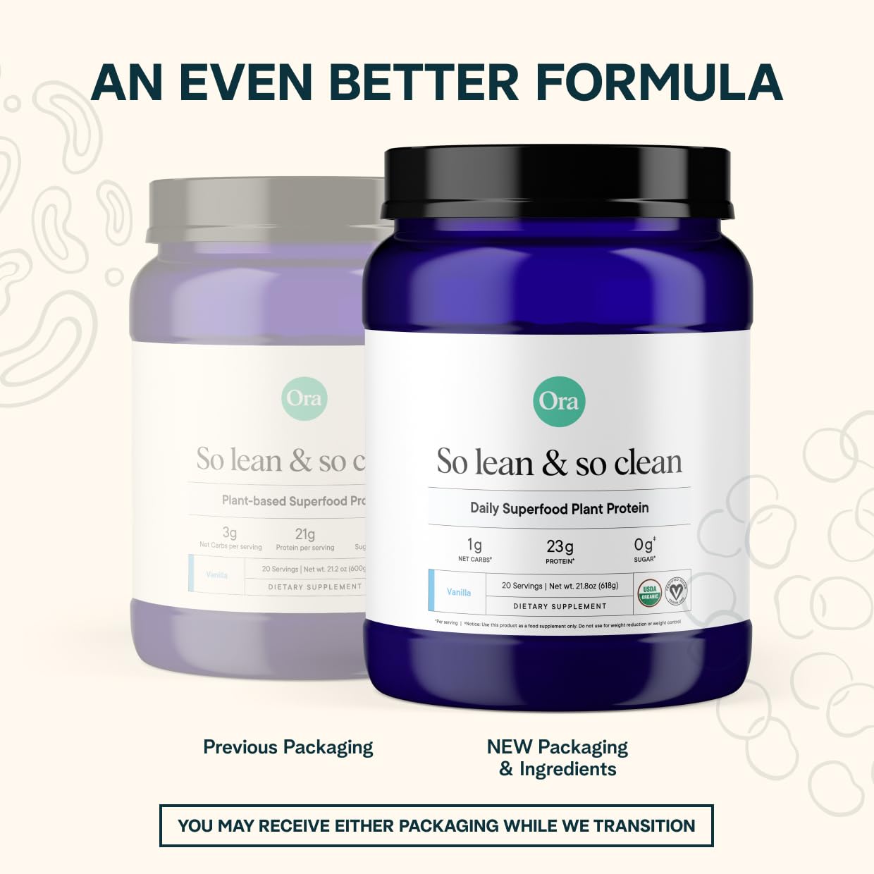 Ora Organic Vanilla Protein - Plant-Based, Gluten-Free, Vegan, 23g, 20 Servings