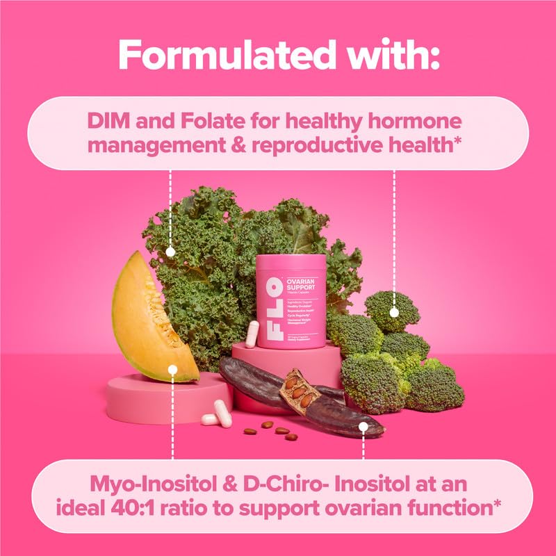 O Positiv FLO Ovarian Health Support - Hormone Balance for Women, Inositol Supplement with DIM, Myo-Inositol & D-Chiro Inositol, Folic Acid - Supports Healthy Ovulation, Cycle Regularity - 30 Servings