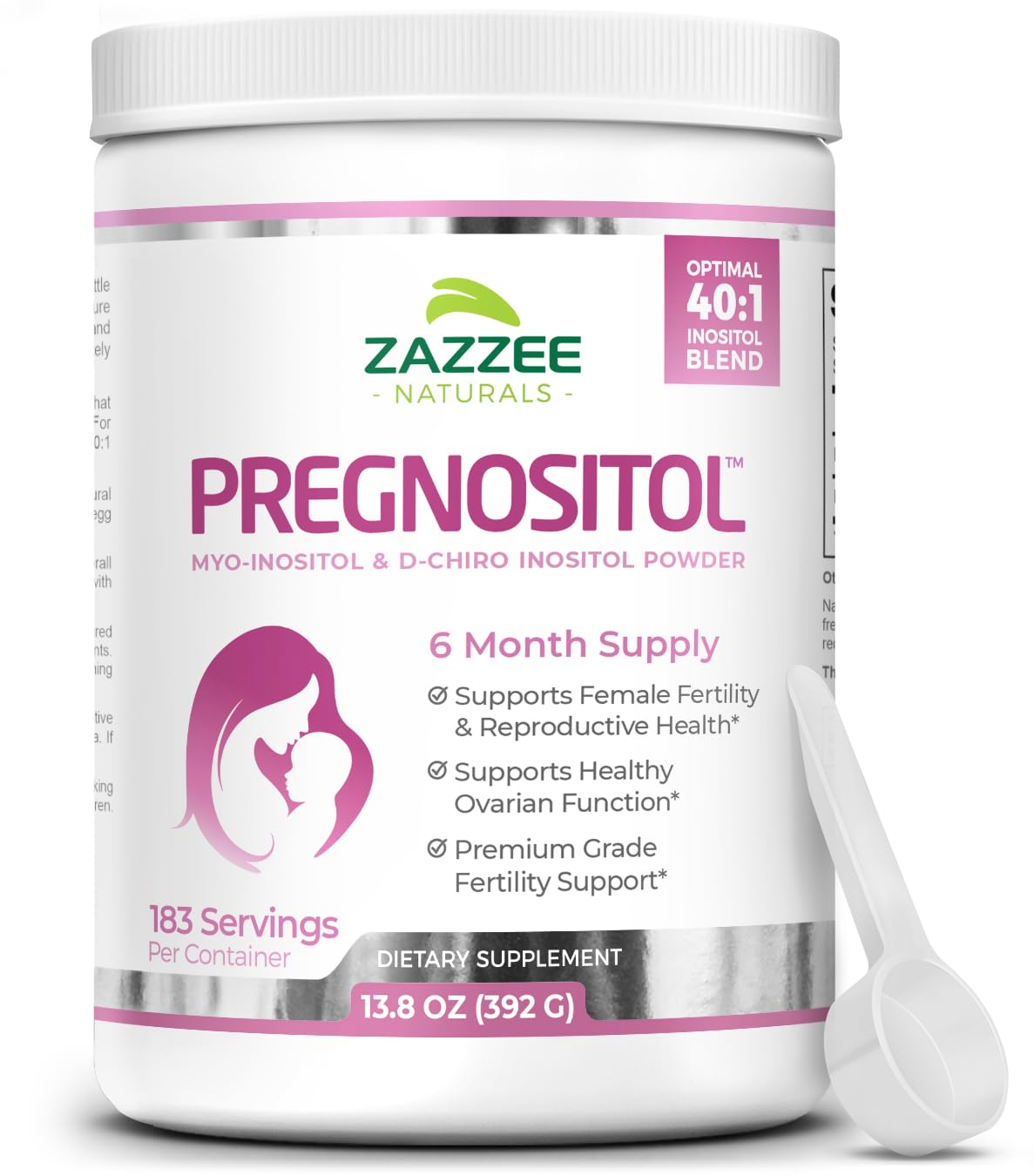 Zazzee PREGNOSITOL Powder, 6 Month Supply, Myo-Inositol and D-Chiro-Inositol 40:1 Fertility Blend, Free Scoop for Exact Dosage, Premium Balanced Formula, 183 Servings, Vegan, All-Natural and Non-GMO