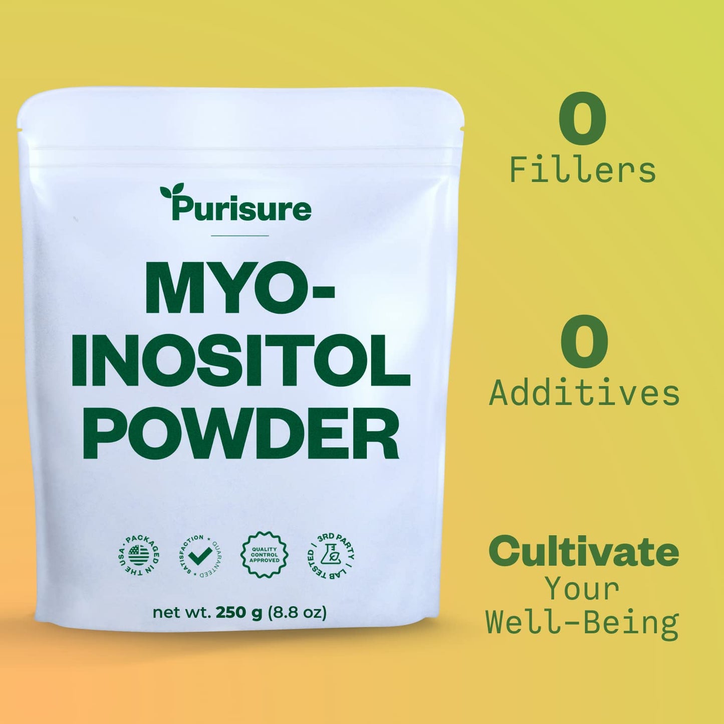 Purisure Myo-Inositol Powder, 250g, Fertility, Hormonal Balance and Ovarian Support, Pure Inositol Powder, Myo Inositol Supplement to Support Energy and Brain Wellness, Vegan, Non-GMO, 500 Servings