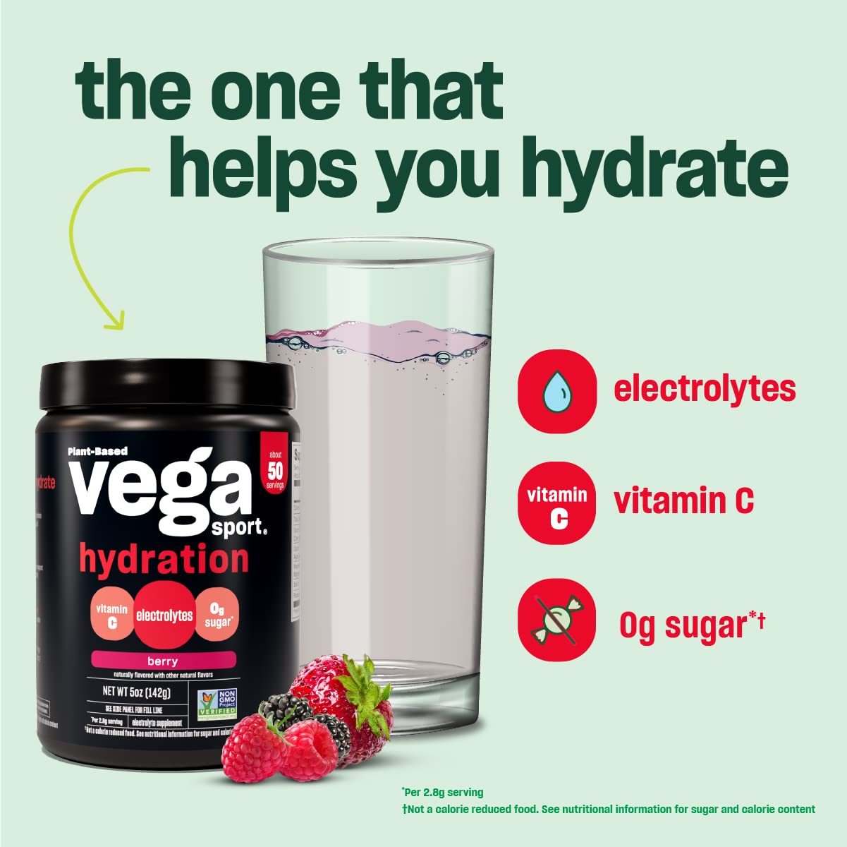 Vega Sport Hydration – Berry Electrolyte Powder, Sugar-Free, Vegan