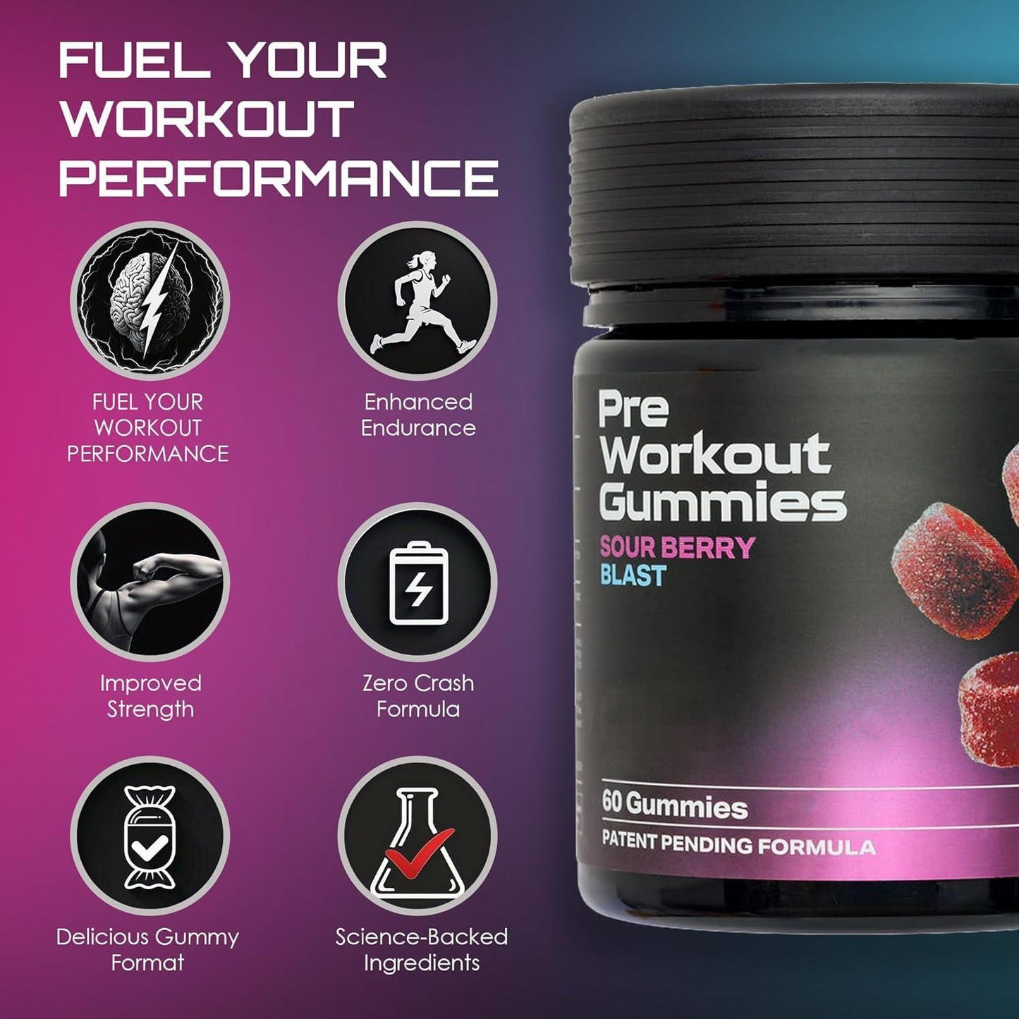 Pre-Workout Gummies – Energy, Focus & Endurance
Vegan performance gummies for gym, stamina & mental clarity.