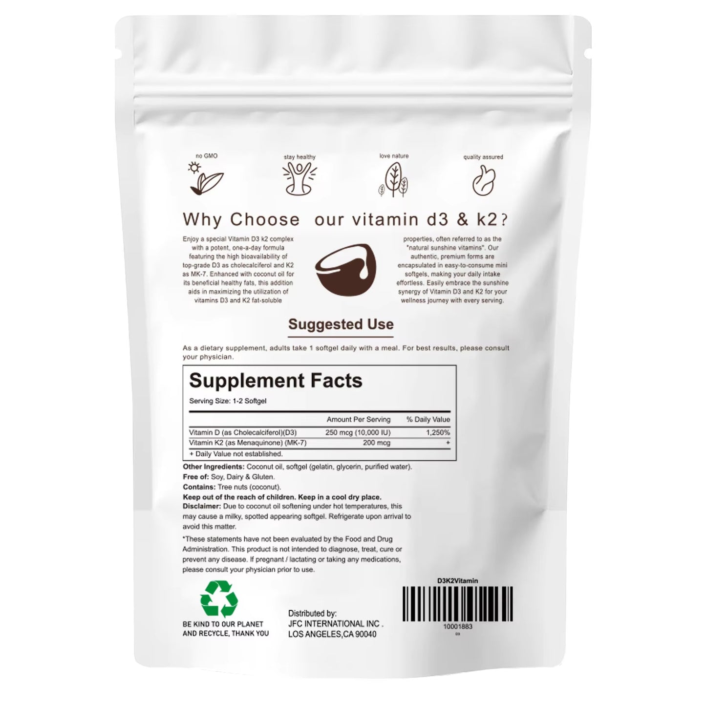 Vitamin D3 + K2 Softgels
Daily immune & bone support with 200mcg MK-7.