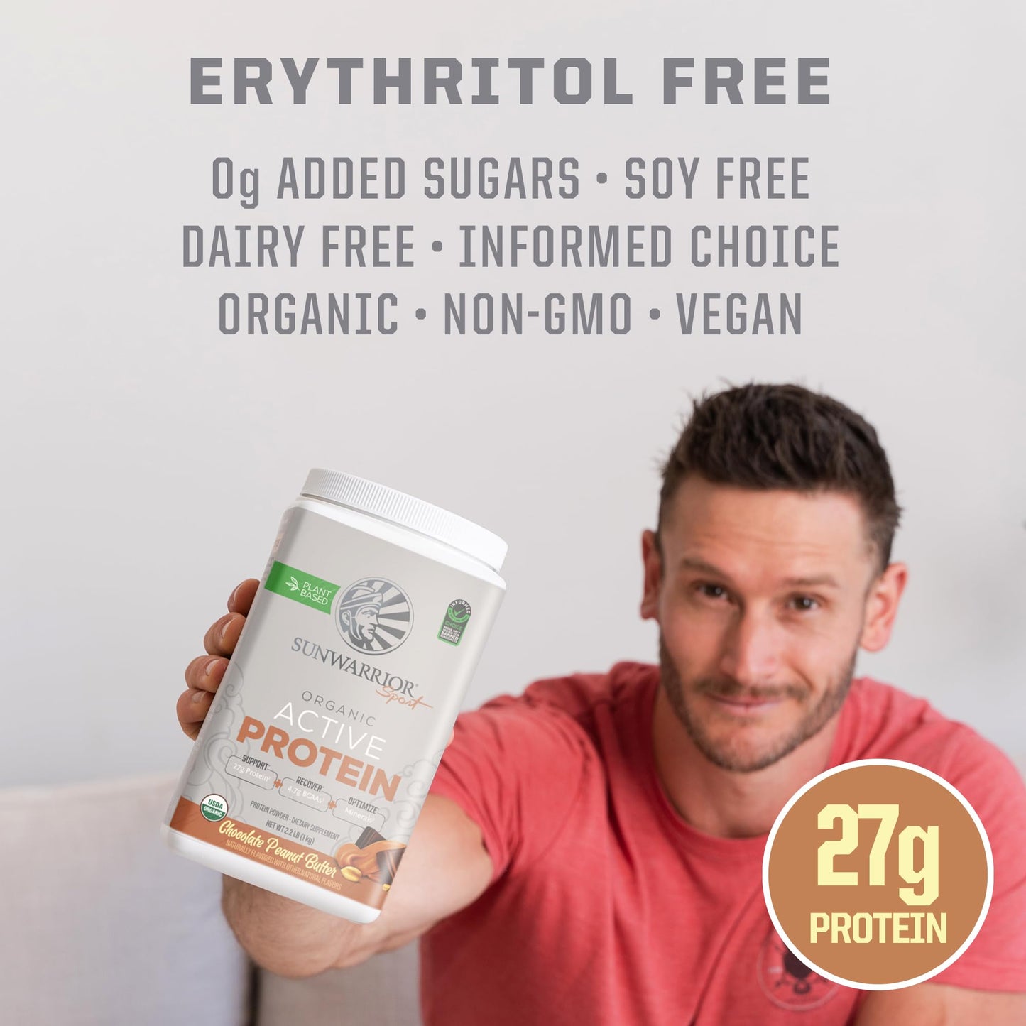 Peanut Butter Chocolate Vegan Protein - Organic, BCAAs, Sugar-Free, 20 Servings