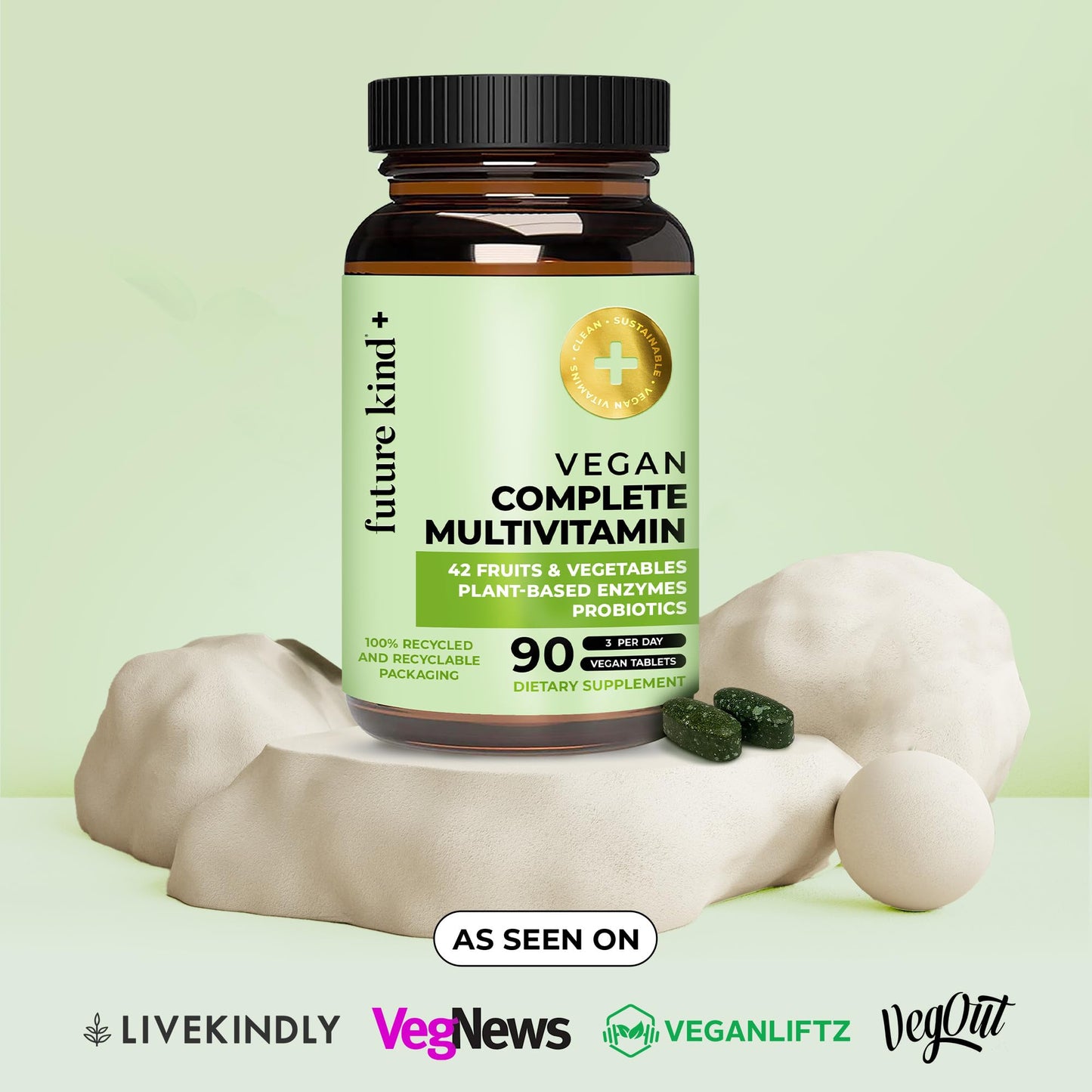 Future Kind Vegan Multivitamins – 42-in-1 Digestive & Immune Support, 90 Ct