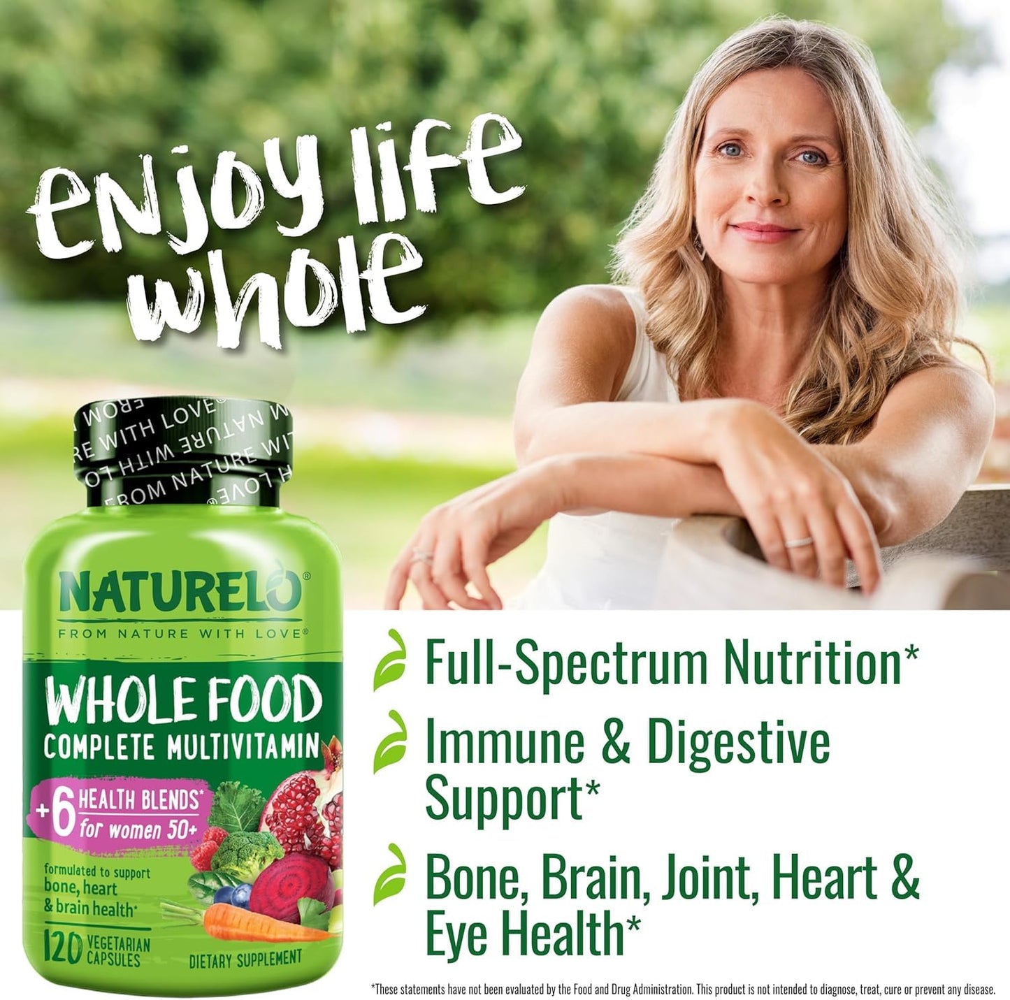 NATURELO Women’s 50+ Multivitamin – Organic, Vegan, Iron-Free 120 Ct
