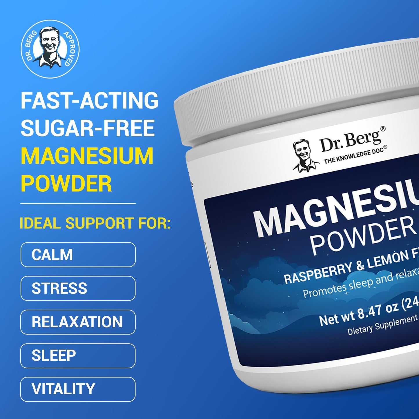 Dr. Berg Magnesium Glycinate Powder – Sleep & Stress Support 50ct