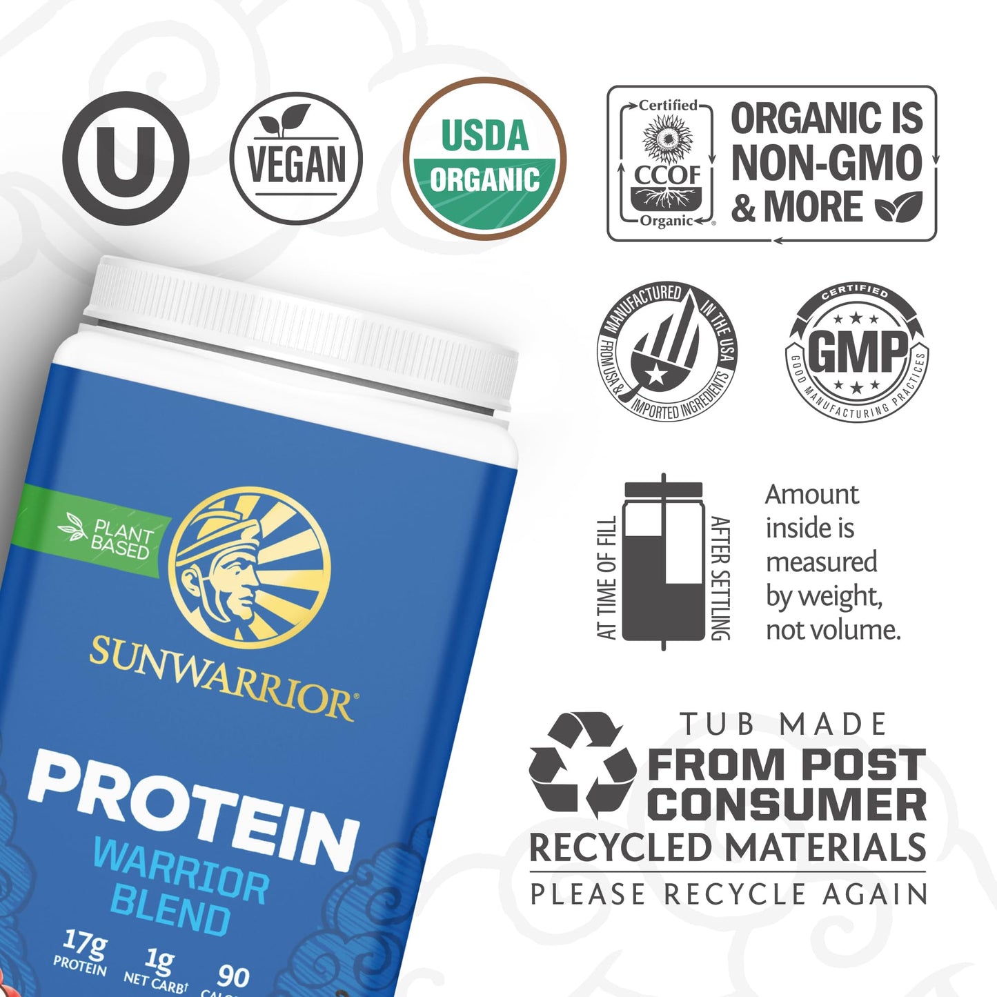 Sunwarrior Warrior Blend Vanilla Protein – Organic, Vegan, 30 Servings