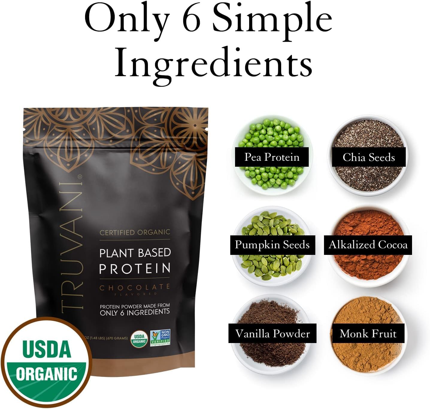 Truvani Vegan Protein – Chocolate, 20g, Organic, Keto, 18 Servings
